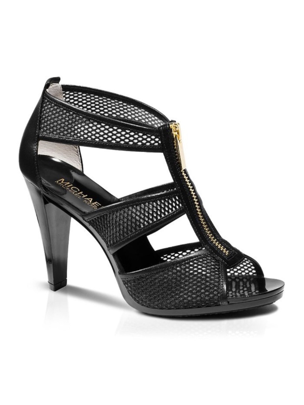 NEW Michael Kors Berkley T-Strap Black Leather and Mesh Platform Sandals